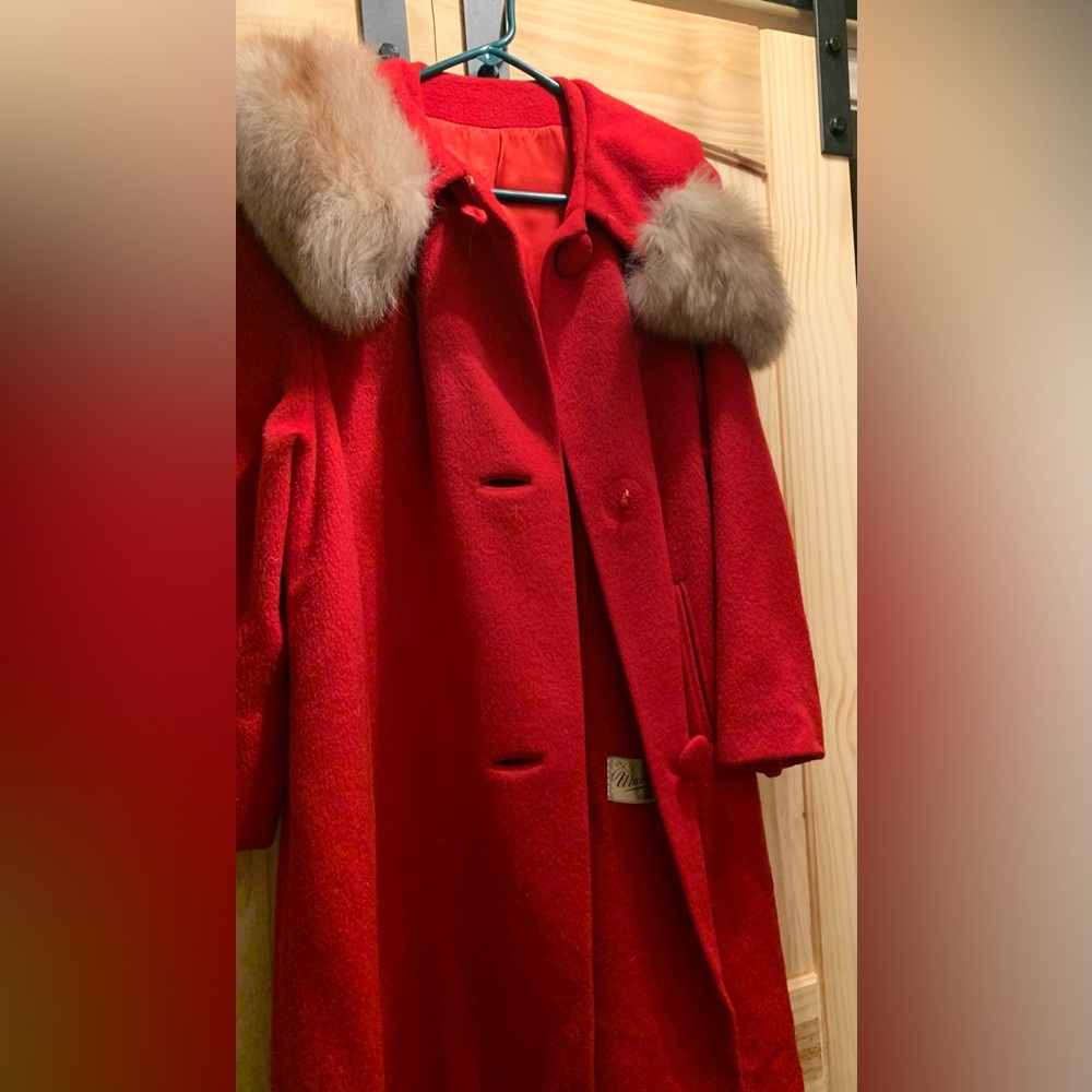 Vintage Red Wool Coat. 10-14 size